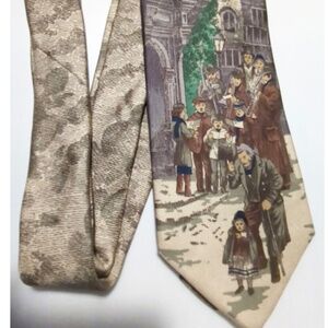 VTG Lands' End Victorian Street Scene of Carolers 100% Silk Men's Neck-Tie